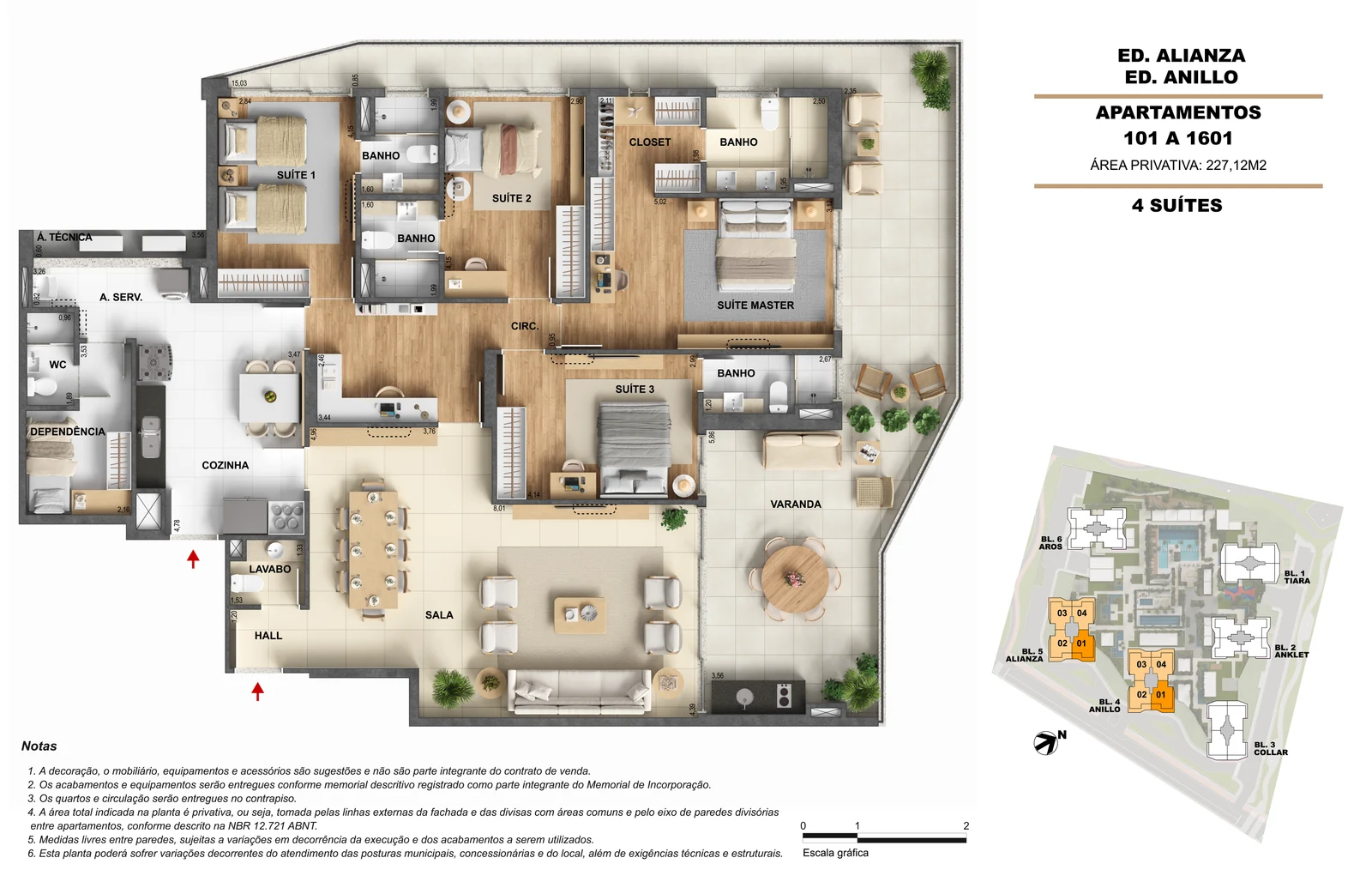 Planta Alianza — 4 suítes — 227,12 m² — ORO Ilha Pura